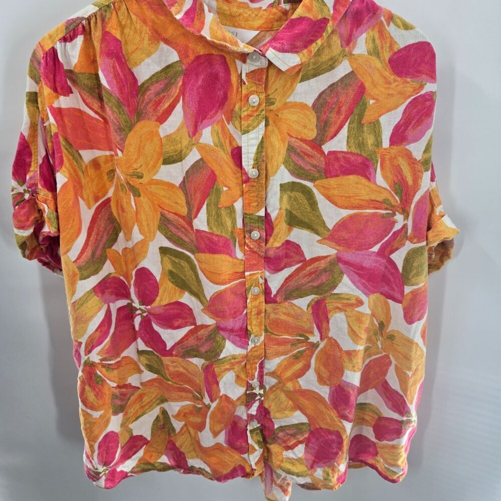 Time And Tru White Tropical Linen/Lyocell Button Down Shirt Size XL 16-18